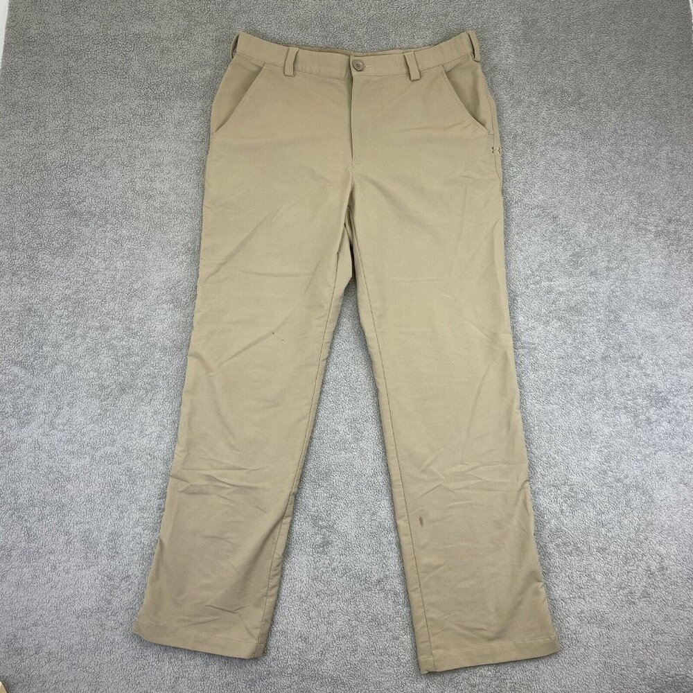 Under Armour Mens 34x32 (Fits 34x30) Khaki Golf Pants Straight‎ Leg Chino FLAWS